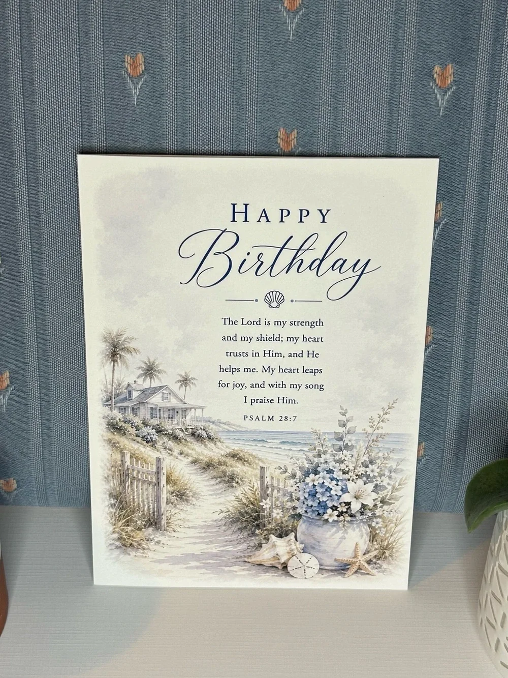 Happy Birthday Coastal Scripture Wall Art - Blue